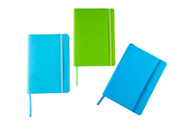 Синие Синие Зеленые Блокноты Резиной — стоковое фото