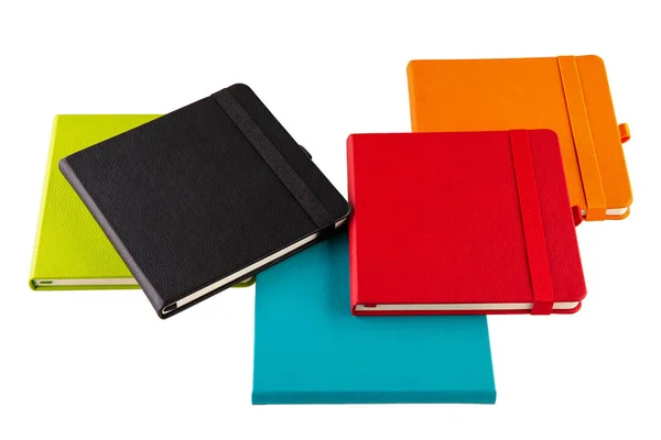 Five Multicolored Notebooks Wide Rubber Bookmarks — Stock Photo, Image