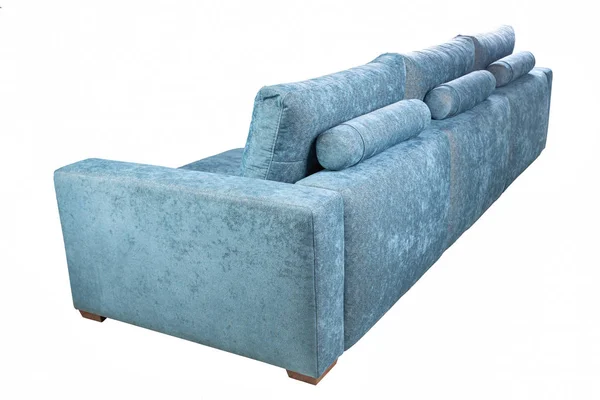 蓝色沙发 有大垫子 侧面和后视镜 — 图库照片