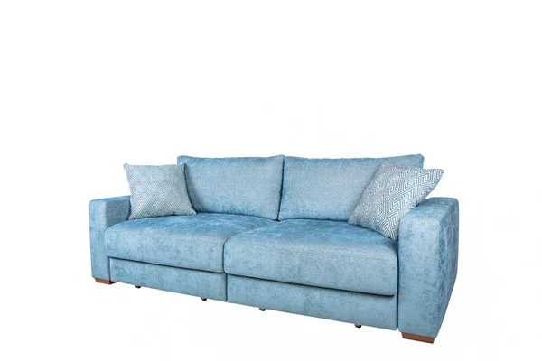 Sofa Podwójna Niebieska Poduszkami Rombami — Zdjęcie stockowe