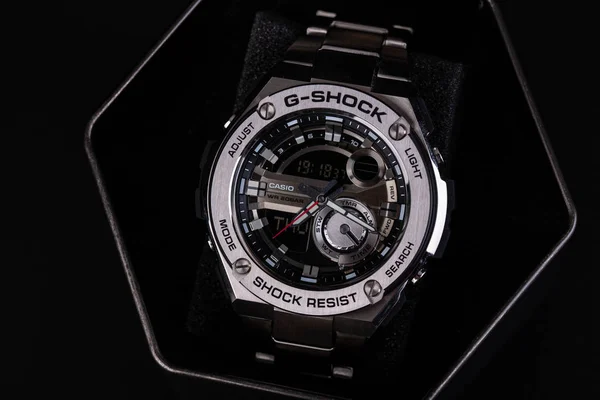 Moscú Rusia 2019 Hombres Reloj Firma Casio Acero Una Caja — Foto de Stock