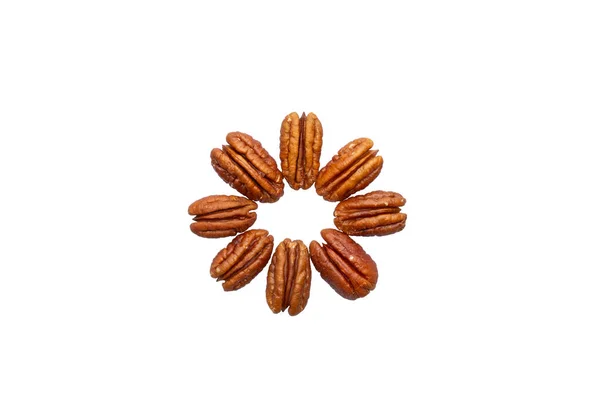 Noce Pecan Sbucciato Sfondo Bianco — Foto Stock