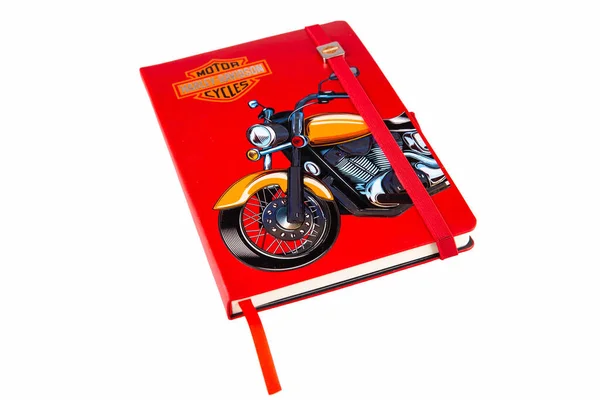 Moscou Rússia 2019 Notebook Harley Davidson Com Marcador Vermelho Borracha — Fotografia de Stock