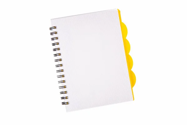 Cuaderno Blanco Con Páginas Inserción Amarillas Sobre Tejidos Hierro — Foto de Stock