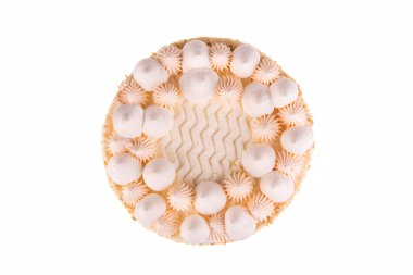 Beyaz arka planda vanilyalı kremalı krema.