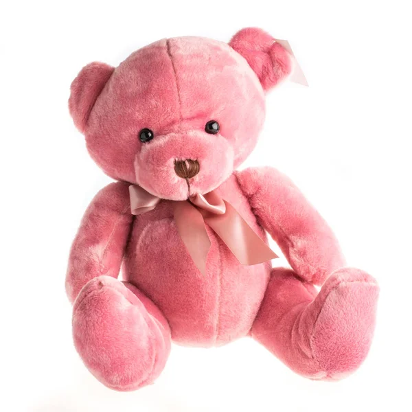 Brinquedo Urso Rosa Pelúcia Sobre Fundo Branco — Fotografia de Stock