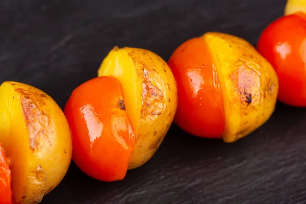 Grilled Cherry Tomato Potatoes Shashlik — Stock Photo, Image