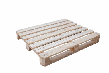 Moskova, Rusya - 01 / 27 / 2020: Ahşap paletler, paletler, yükleyici vasıtasıyla taşınacak nakliye konteynırı