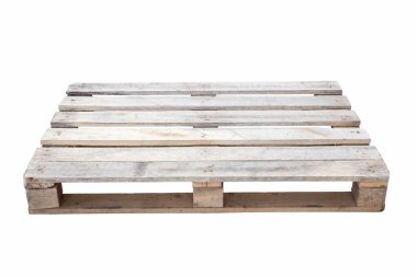 Moskova, Rusya - 01 / 27 / 2020: Ahşap paletler, paletler, yükleyici vasıtasıyla taşınacak nakliye konteynırı