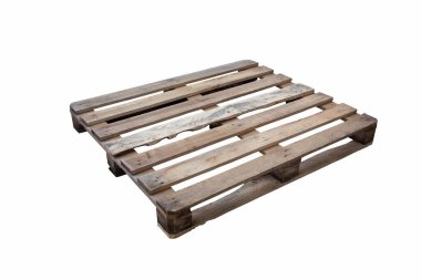 Moskova, Rusya - 01 / 27 / 2020: Ahşap paletler, paletler, yükleyici vasıtasıyla taşınacak nakliye konteynırı