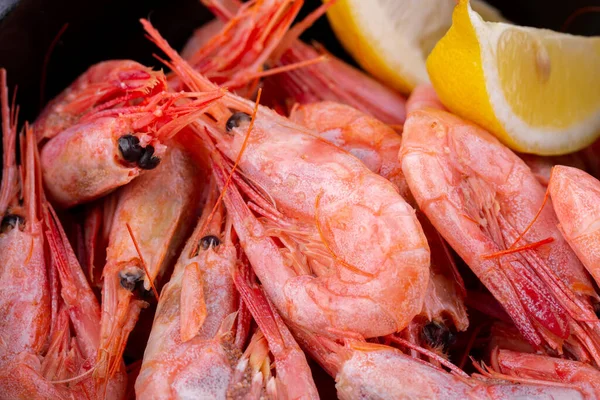 Camarones Cocidos Servidos Con Salsa Limón Crema — Foto de Stock