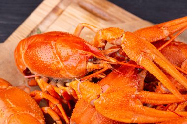 Haşlanmış kerevit, limon ve yeşillikle servis edilen bira.