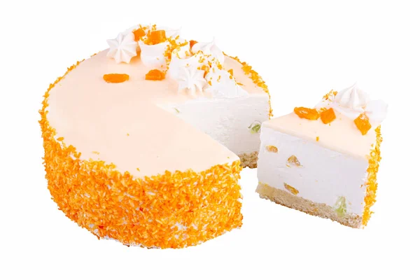 Torta Crema Taglio Con Zucats Sfondo Bianco — Foto Stock