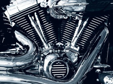 Chrome plating v-type motorcycle engine detailed clipart