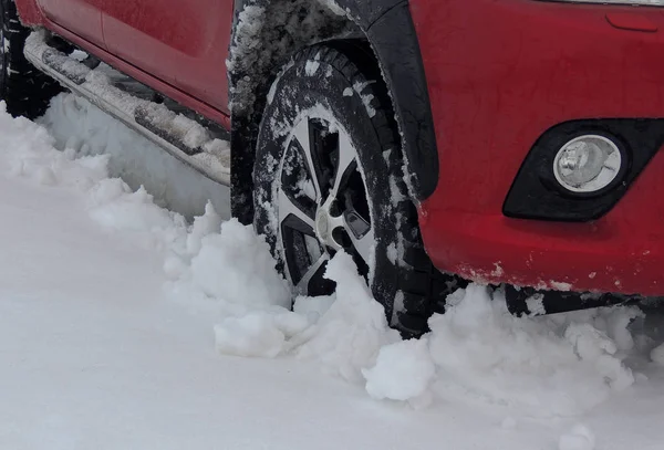 Wheel Car Stuck Deep Snow Detailed — Stock Photo, Image