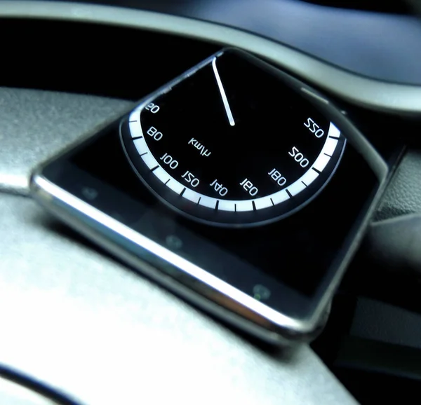 Speedometer Arrow Reflection Glass Display Smartphone Close — Stock Photo, Image