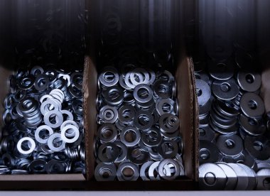 Düz, düz ve dock contalar plaser donanım mağazasında karton kutular içinde