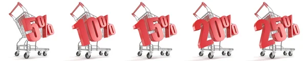 5 %, 10 %, 15 %, 20 %, 25 % réduction pour cent devant le shopping ca — Photo