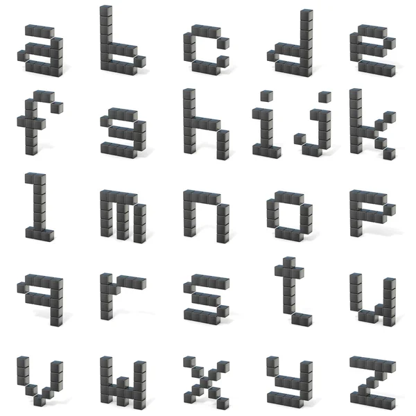 8 bit font. Lowercase letters ALL. 3D — Stock Photo, Image