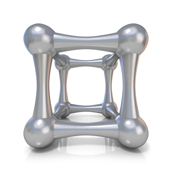 Metal lattice cube. Front view. 3D Stock Photo