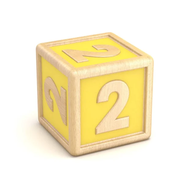Nummer 2 twee houten alfabet blokken lettertype gedraaid. 3D — Stockfoto