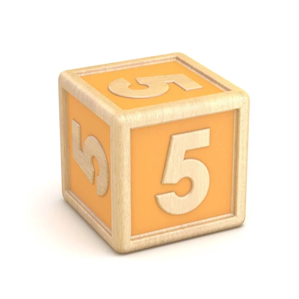 Número 5 Cinco blocos de alfabeto de madeira fonte girada. 3D — Fotografia de Stock