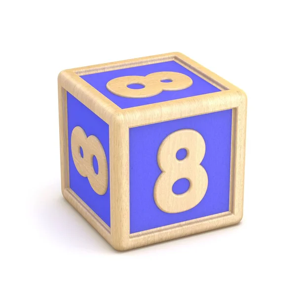 Nummer 8 åtta trä alphabet block teckensnitt roteras. 3D — Stockfoto