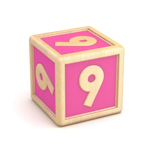 Número 9 Nueve bloques de alfabeto de madera fuente girada. 3D —  Fotos de Stock