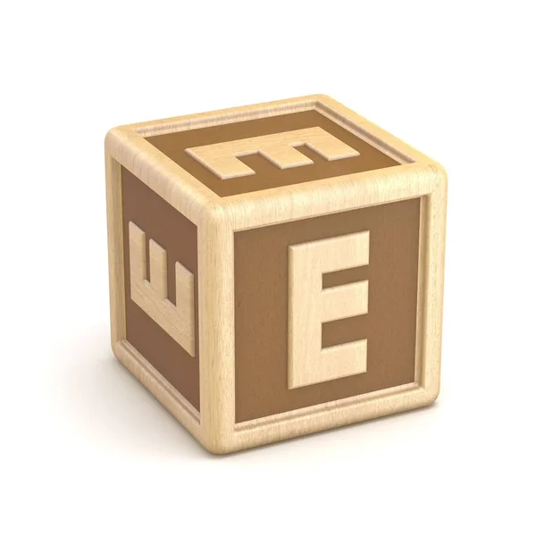 Letter E houten alfabet blokken lettertype gedraaid. 3D — Stockfoto