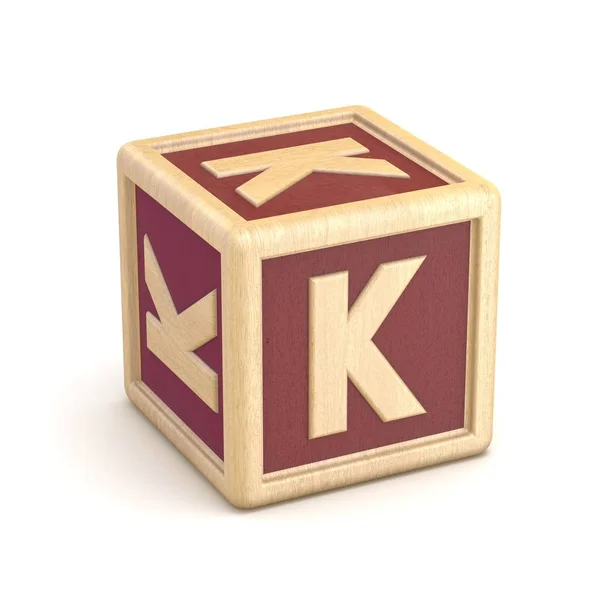 Letter K wooden alphabet blocks font rotated. 3D — Stock Photo, Image