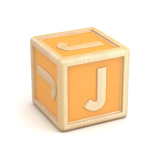 Letra J bloques de alfabeto de madera fuente girada. 3D — Foto de Stock