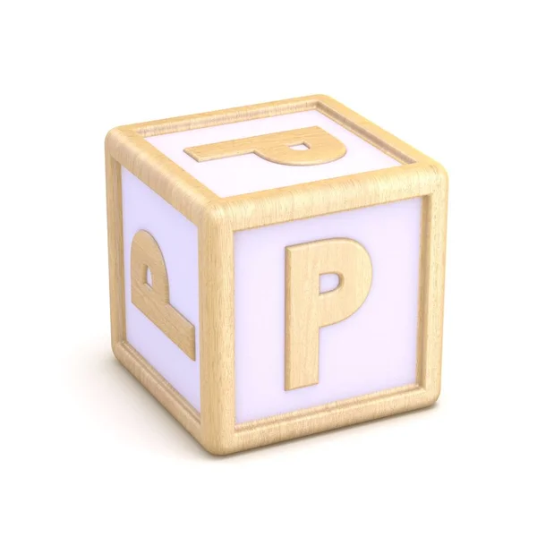 字母 P 木制字母块字体旋转。3d — 图库照片