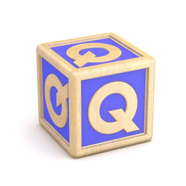 Літера Q дерев'яний шрифт блоків абетки повертається. тривимірний — стокове фото
