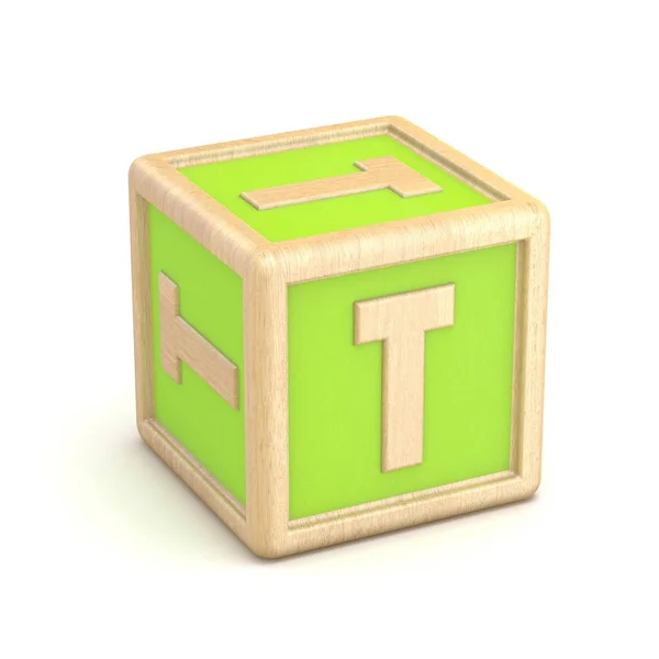 Letter T houten alfabet blokken lettertype gedraaid. 3D — Stockfoto