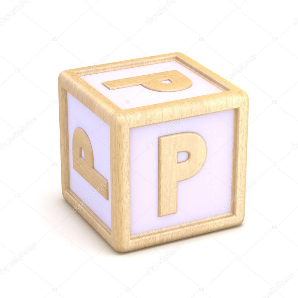 Letter P  wooden alphabet blocks font rotated. 3D