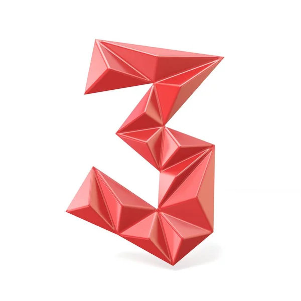 Rojo moderno triangular fuente dígito TRES 3 3D —  Fotos de Stock