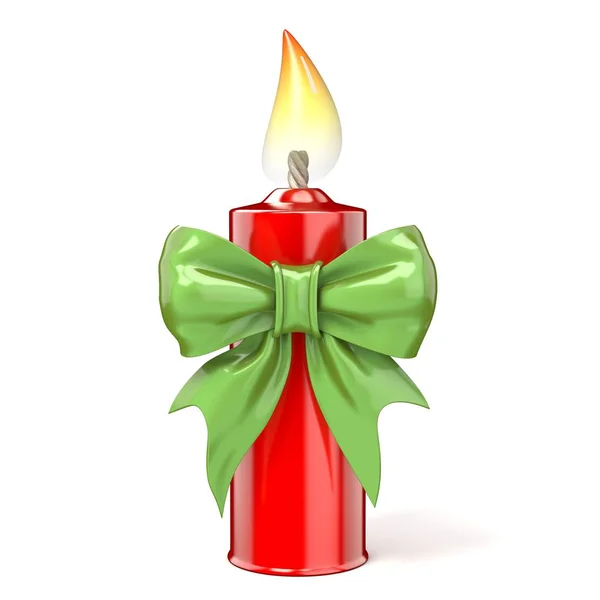 Κόκκινο κερί με πράσινη κορδέλα τόξο. 3D — Φωτογραφία Αρχείου