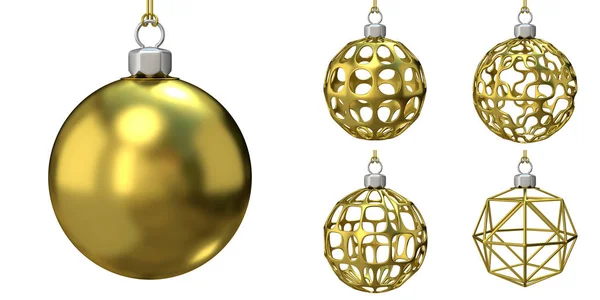 Collection de boules de Noël en or. 3D — Photo