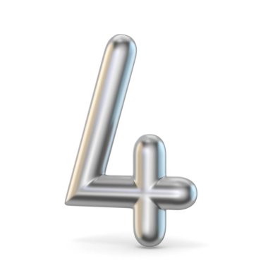 Metal gümüş yazı tipi. Sayı dört 4 3d