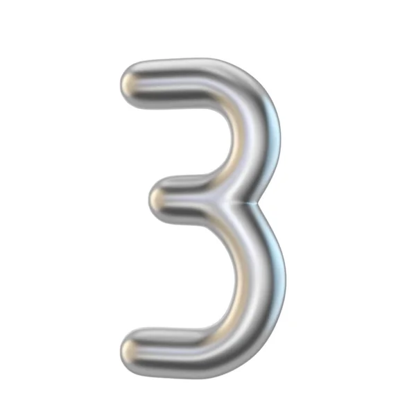 Metal silver font. Number THREE 3 3D — Stock Photo, Image