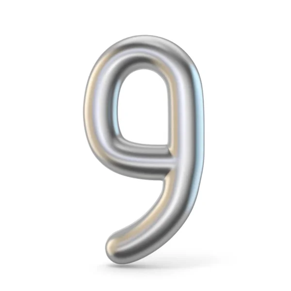 Μεταλλικό ασημί γραμματοσειρά. Αριθμός εννέα 9 3d — Φωτογραφία Αρχείου