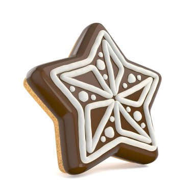 Çikolata Noel gingerbread yıldızı beyaz çizgiler ile dekore edilmiştir..