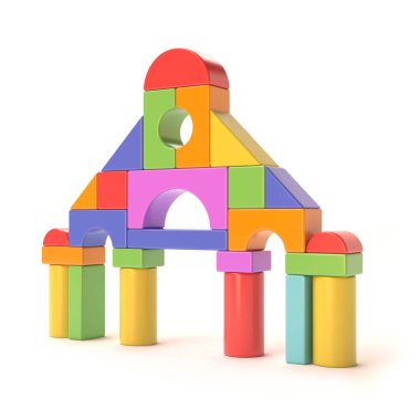 Plastik oyuncak blok, küçük kale açık. 3D