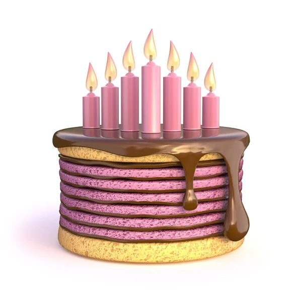 De cake van de kindverjaardag met zeven kaarsen. 3D — Stockfoto