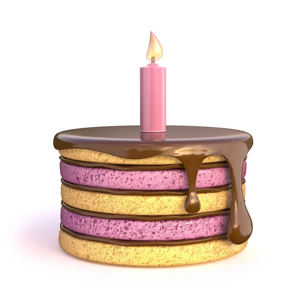 De cake van de kindverjaardag met één kaars. 3D — Stockfoto