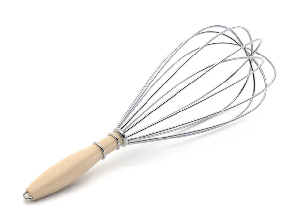 Wire whisk with wooden handle. 3D — Stock Photo, Image