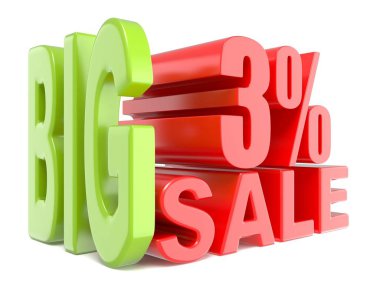 Büyük satış ve yüzde % 3 3d kelime işareti