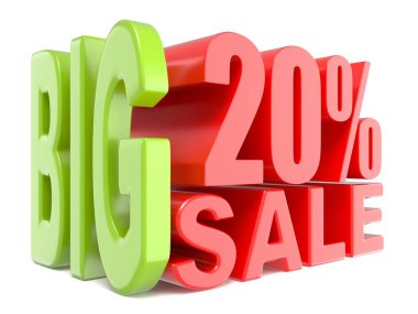 Büyük satış ve yüzde %20 3d kelime işareti