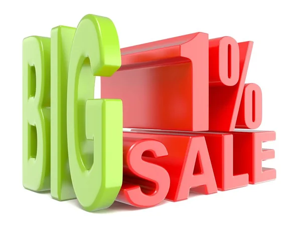 Grande venda e por cento 1% 3D palavras sinal — Fotografia de Stock