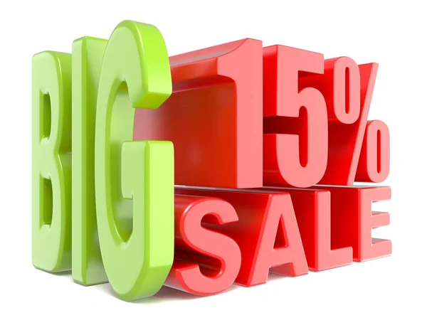 Big sale and percent 15% 3D words sign — Stock Photo, Image